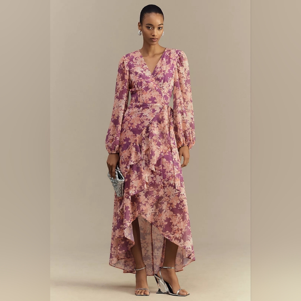 HUTCH 'Sadey' High-low Long Sleeve Chiffon Wrap Maxi Dress, NWT, Sz M - Picture 3 of 6